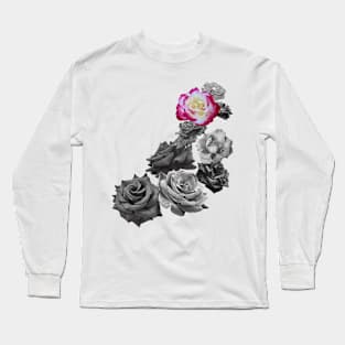 Black and White and a Pink White Yellow Rose Long Sleeve T-Shirt